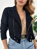 Jaqueta Feminina Casaco Em Suede Manga Longa Inverno Frio
